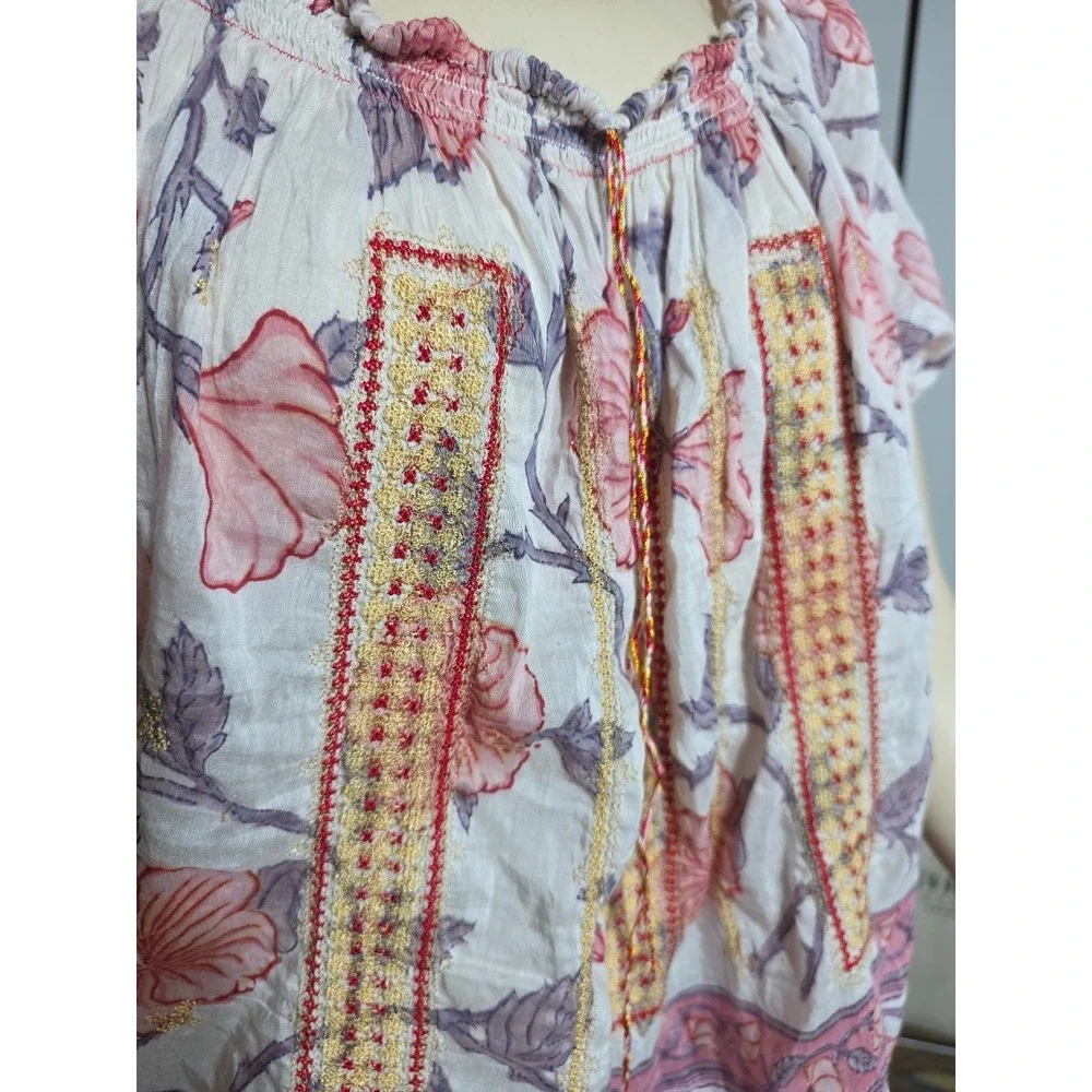 Bell by Alicia Bell Red Gold Stitching Detail Tassels‎ Tunic Top Size Small
